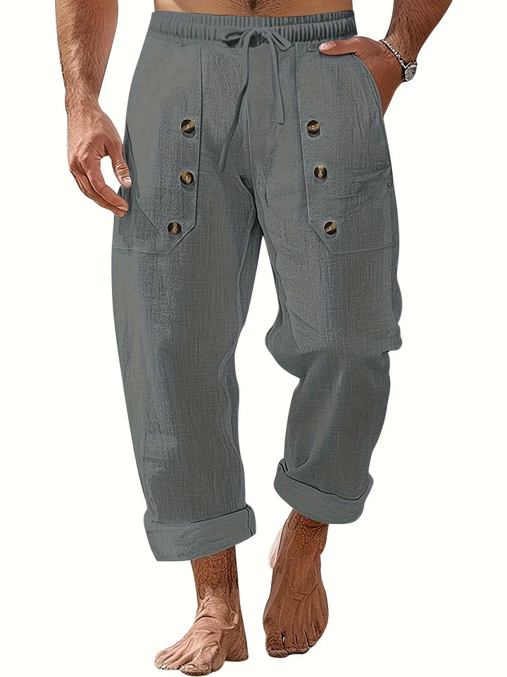 Beslan - Elegant Straight Leg Pants With Golden Buttons
