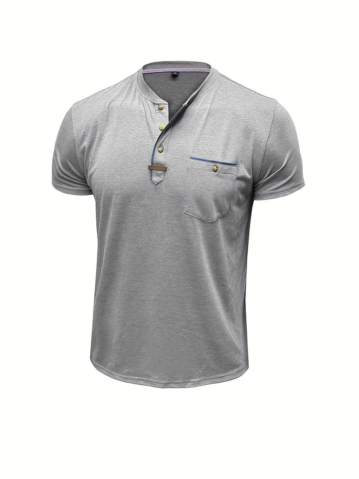 Saxon - Elegant Round Neck T Shirt With Pocket