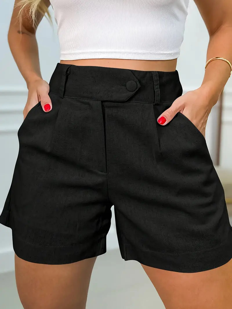 Annora - Casual High Waist Shorts With Button