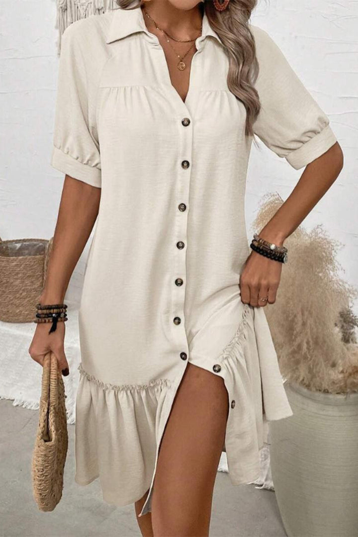 Beatriz - Elegant Ruffle Dress With Button