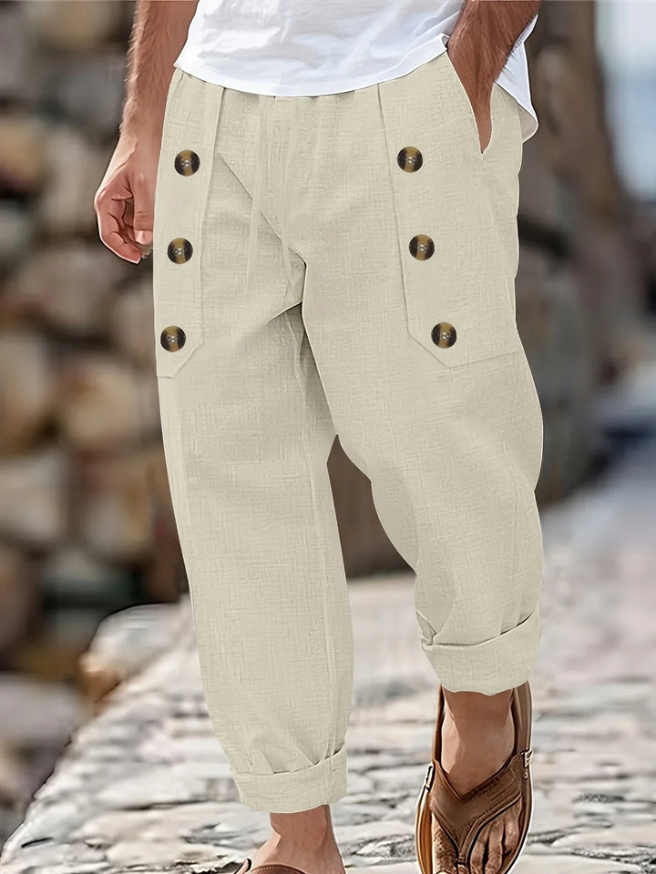Beslan - Elegant Straight Leg Pants With Golden Buttons