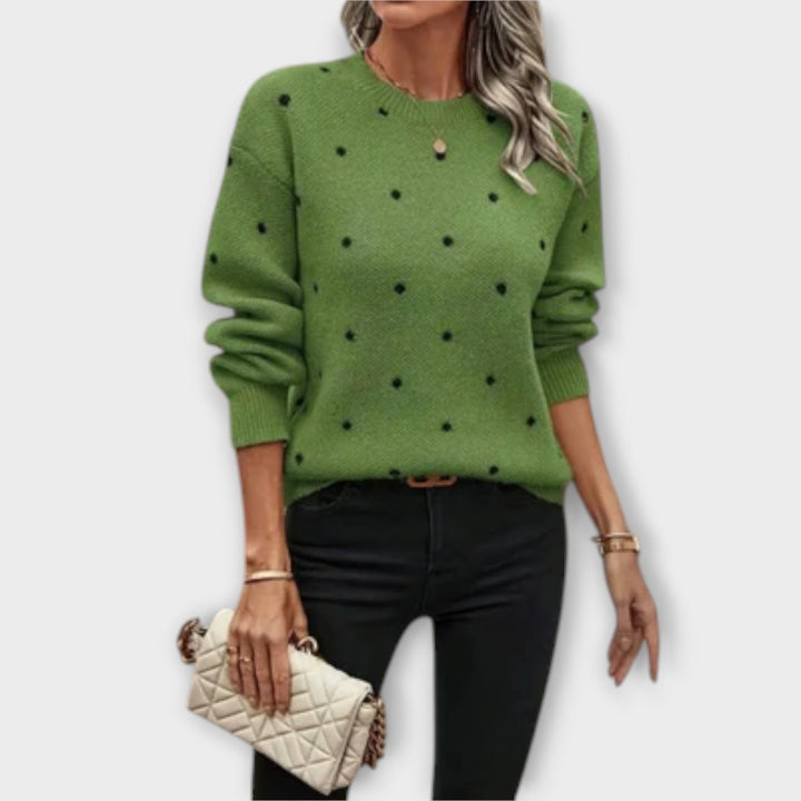 Ava – Polka Dot Patterned Casual Long Sleeve Knit Sweater