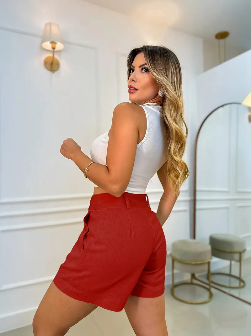 Annora - Casual High Waist Shorts With Button