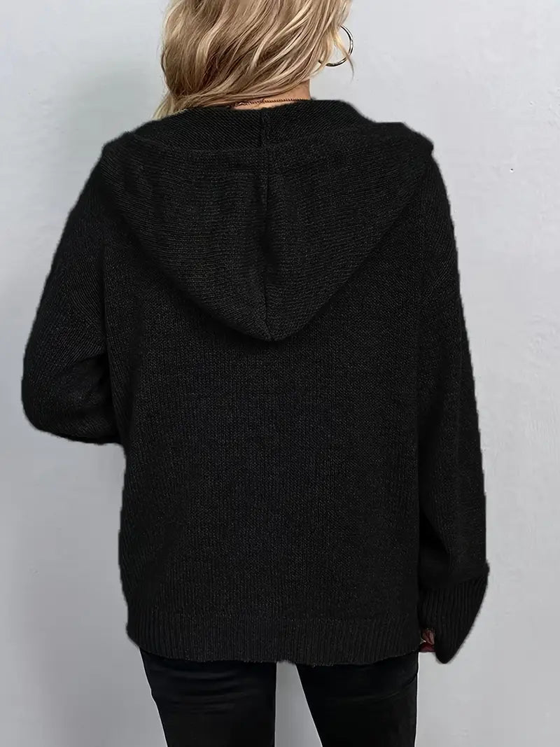 Suthida - Elegant Long Sleeve Hooded Sweater With Button
