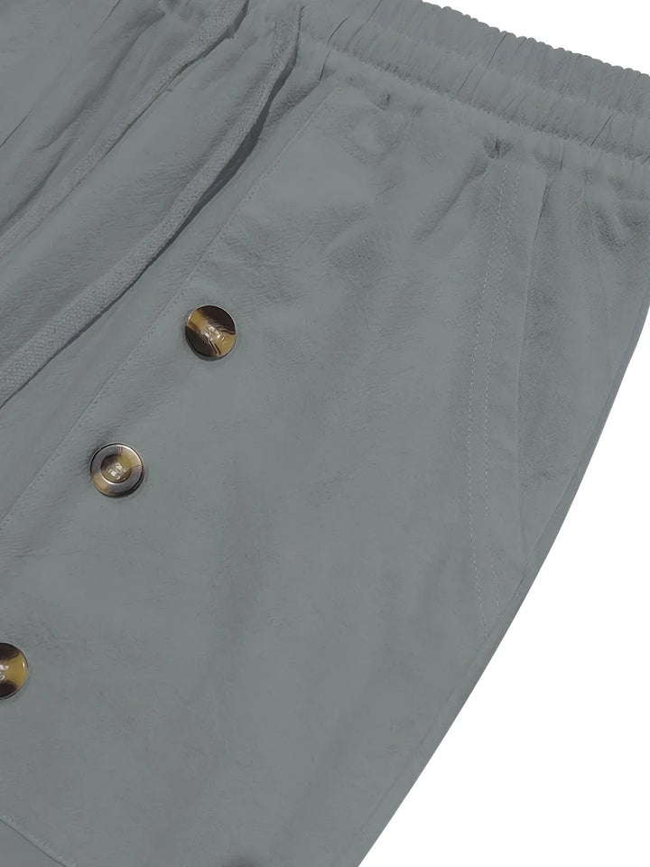 Beslan - Elegant Straight Leg Pants With Golden Buttons