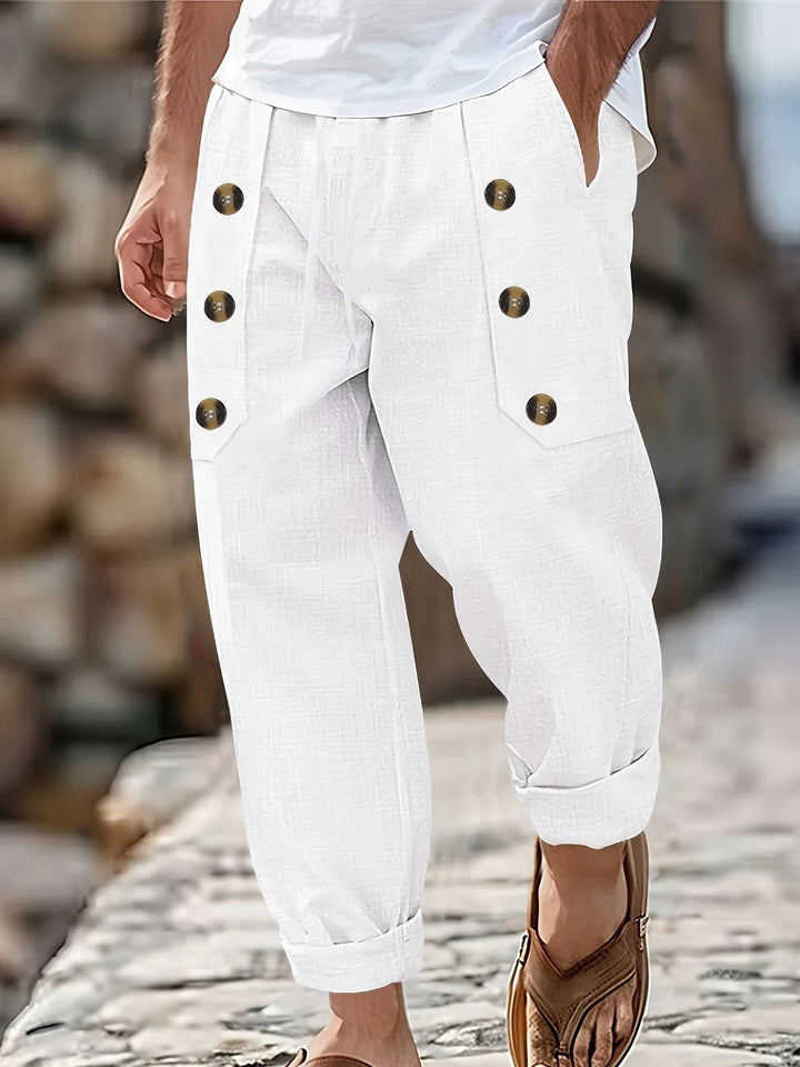 Beslan - Elegant Straight Leg Pants With Golden Buttons