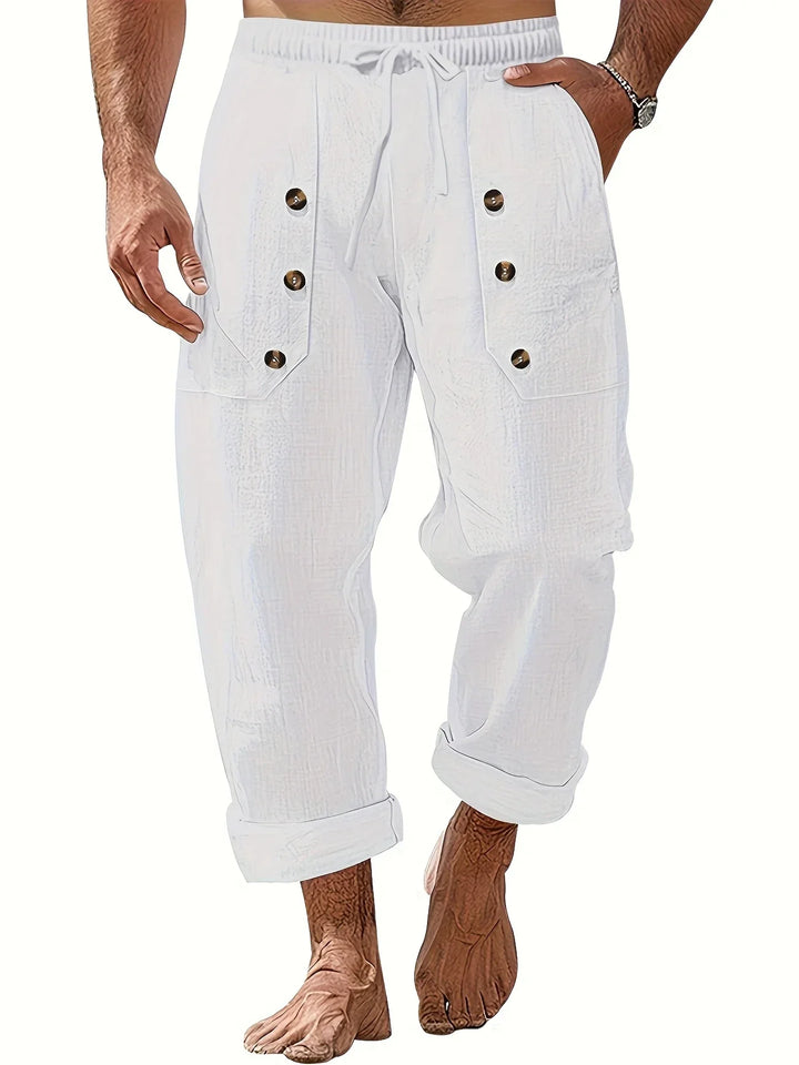 Beslan - Elegant Straight Leg Pants With Golden Buttons