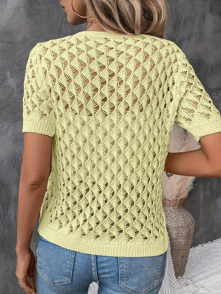 Angelique - Elegant V-Neck Lace Short Sleeve Pullover