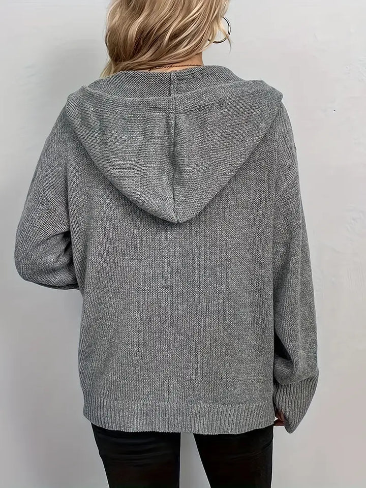 Suthida - Elegant Long Sleeve Hooded Sweater With Button