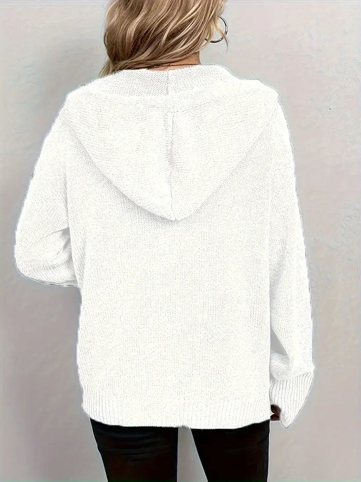 Suthida - Elegant Long Sleeve Hooded Sweater With Button