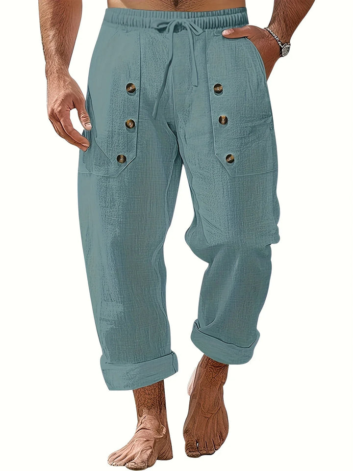 Beslan - Elegant Straight Leg Pants With Golden Buttons