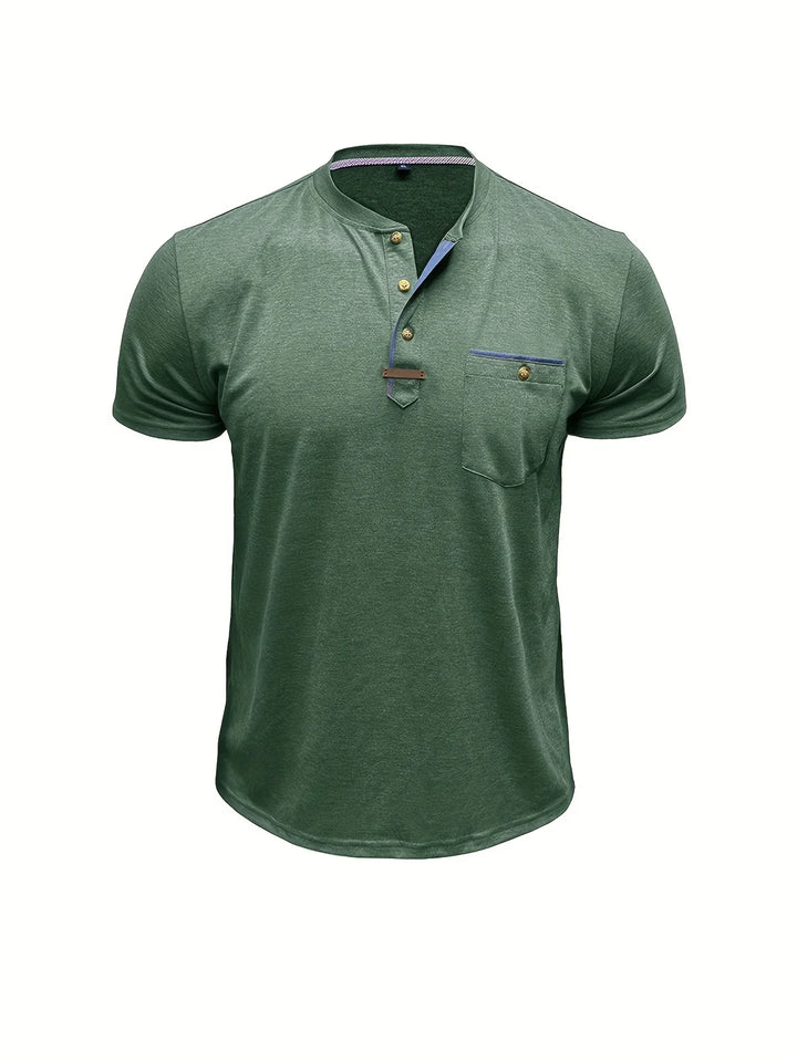 Saxon - Elegant Round Neck T Shirt With Pocket