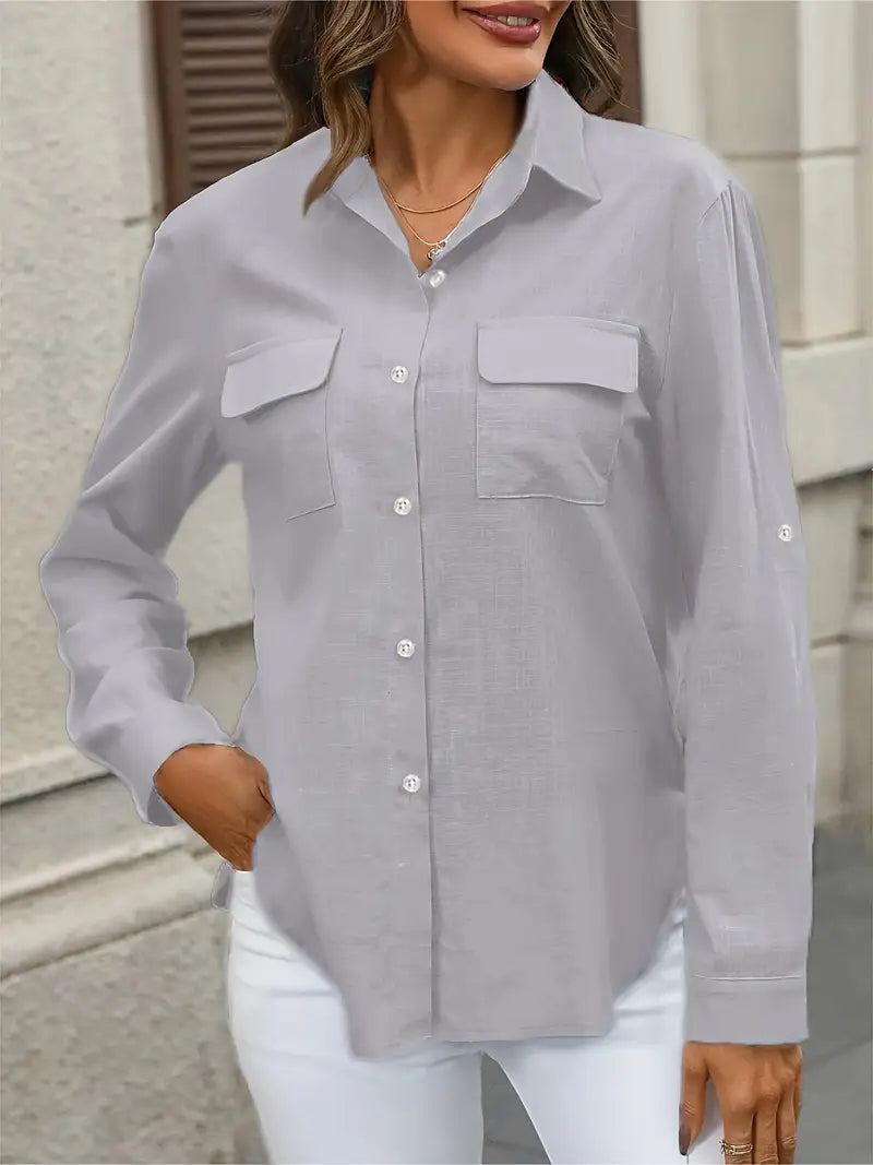 Athena - Cotton Shirt With Front Pockets
