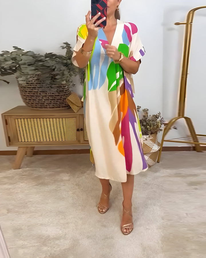 Ailsa - Casual Colorful Leaf Print Dress