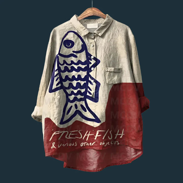 Saioa - Comfortable Vintage Shirt With Fish Print