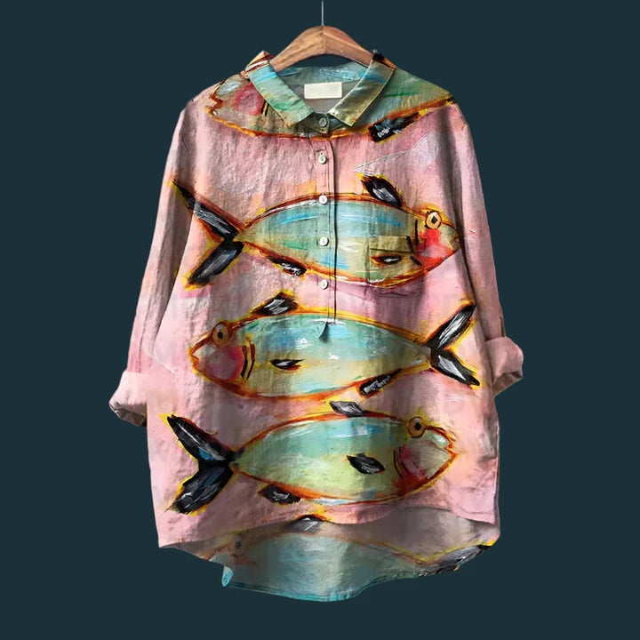 Saioa - Comfortable Vintage Shirt With Fish Print