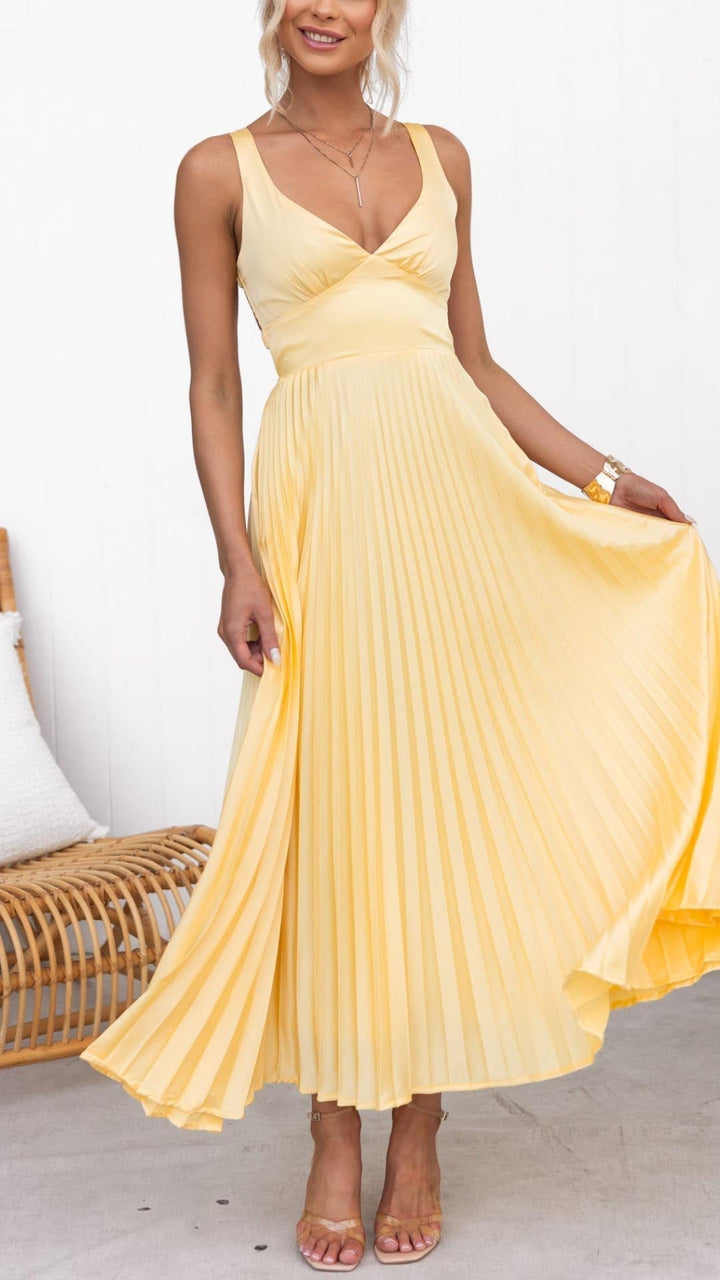 Sheree - Pleated V-Neck Maxi Dress