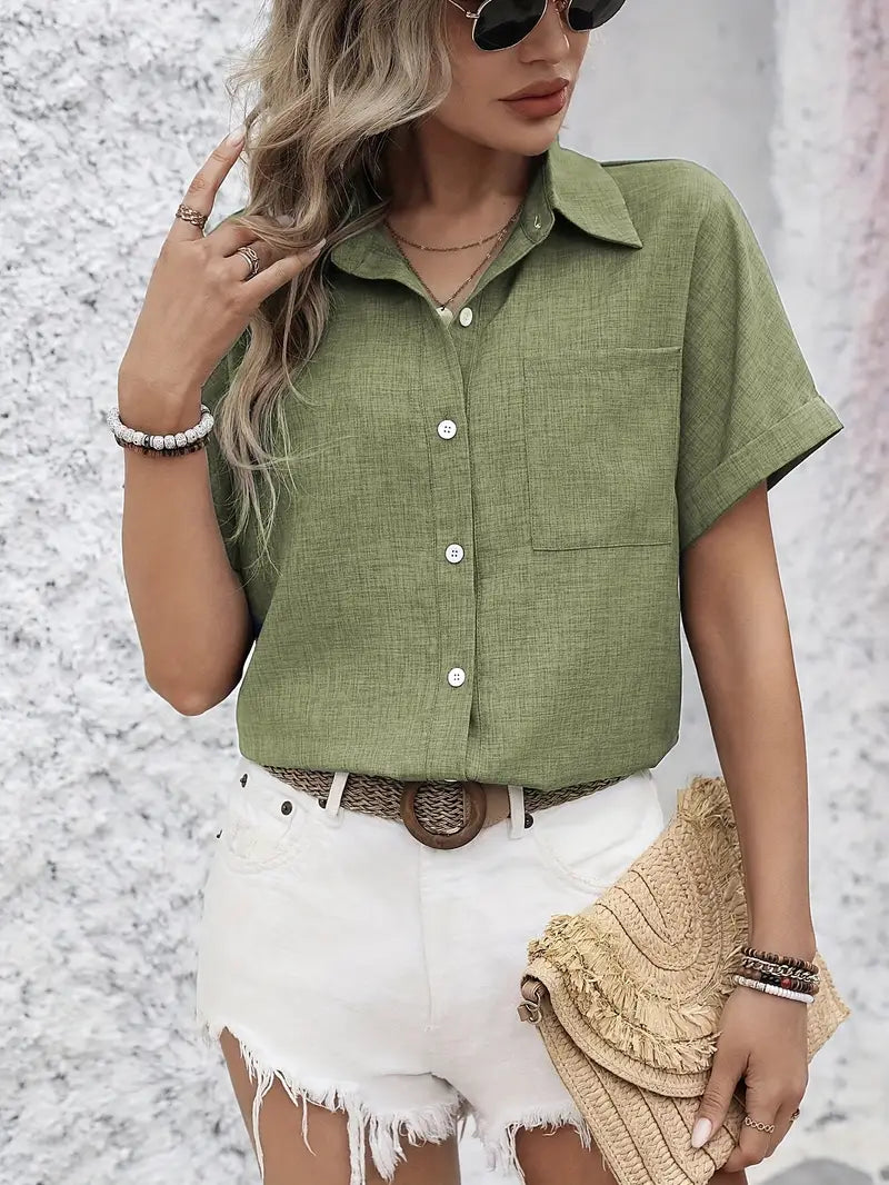 Avina - Elegant Short Sleeve Shirt With Pocket