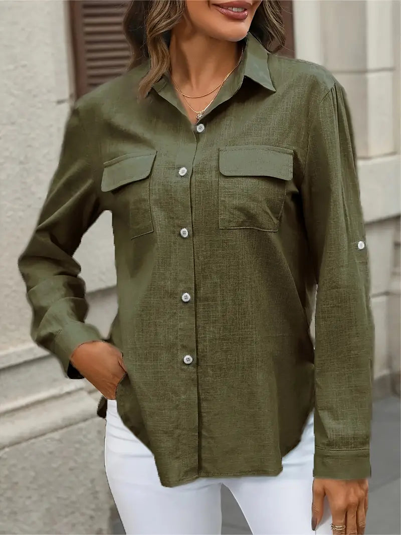 Athena - Cotton Shirt With Front Pockets