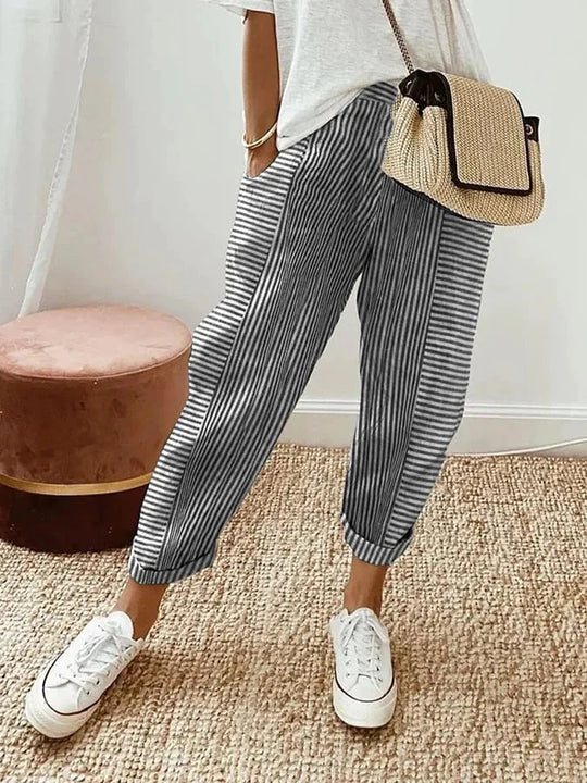 Stefana - Striped Cotton Pants