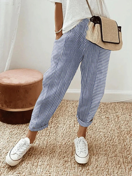 Stefana - Striped Cotton Pants