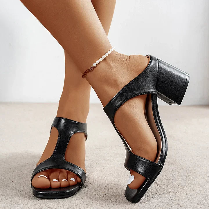 Aubree - Fashionable Leather Sandals With Thick Heels