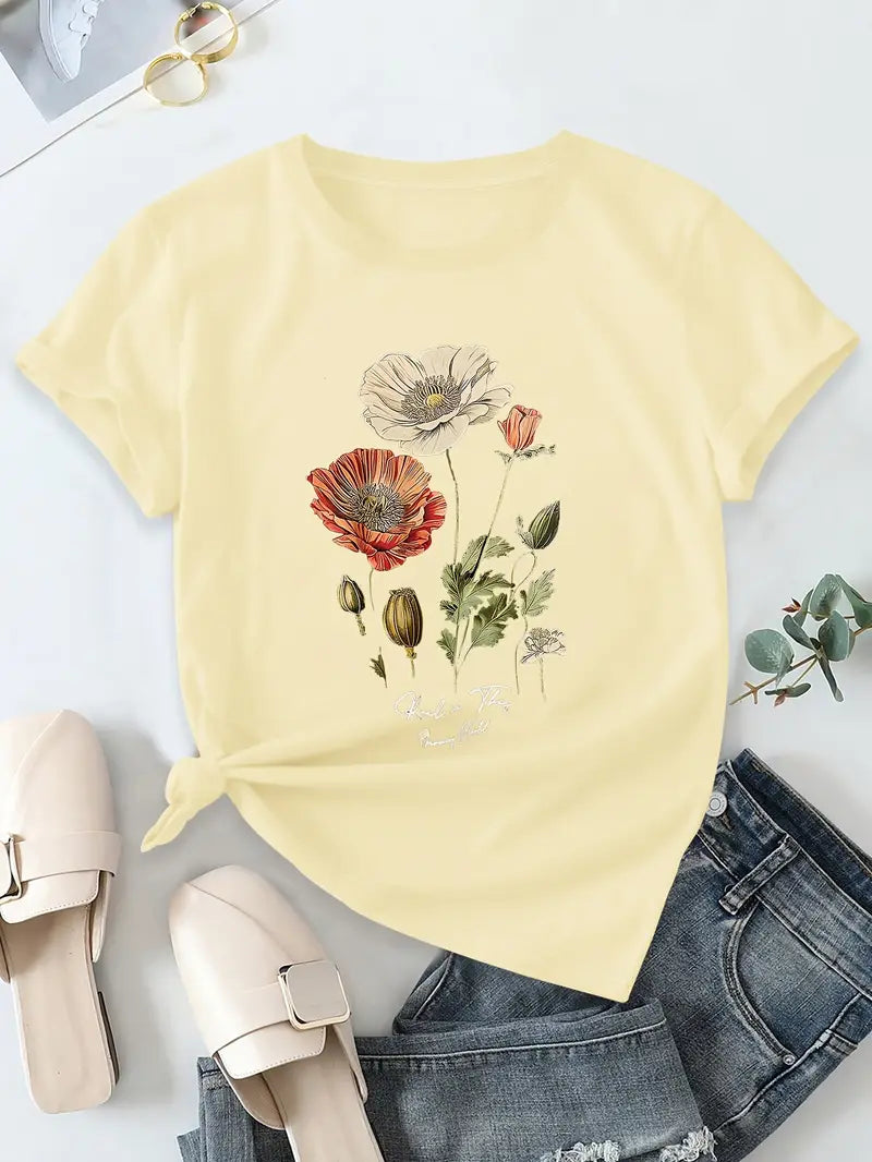 Aimilia - Elegant Short Sleeve T-Shirt With Floral Print