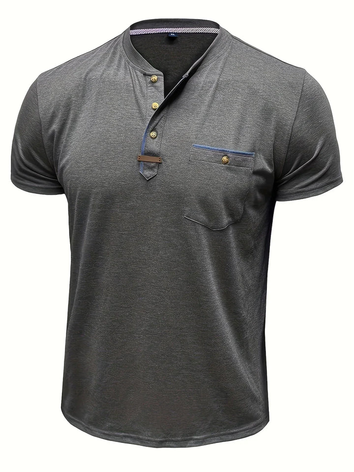 Saxon - Elegant Round Neck T Shirt With Pocket