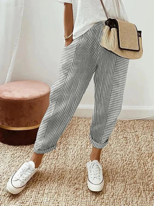 Stefana - Striped Cotton Pants