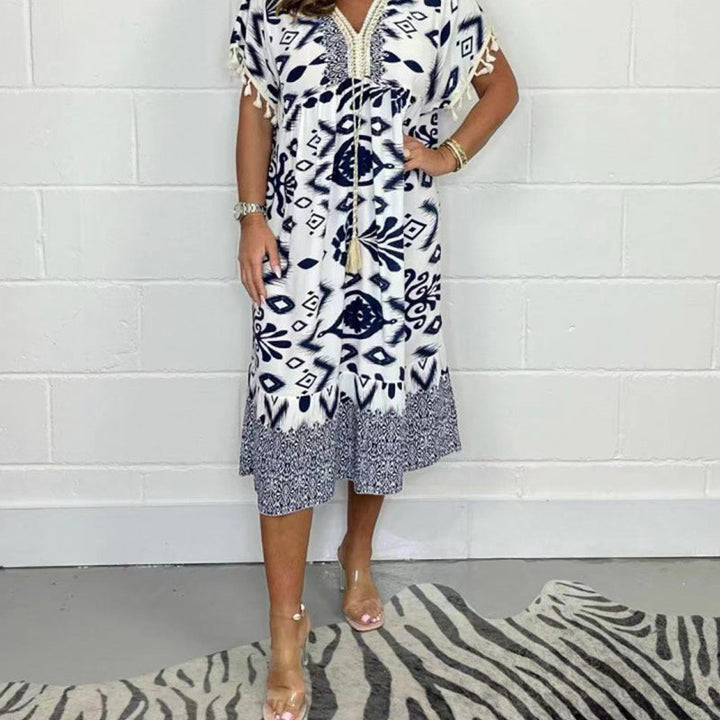 Alyex - Casual Printed Dress With V Neck