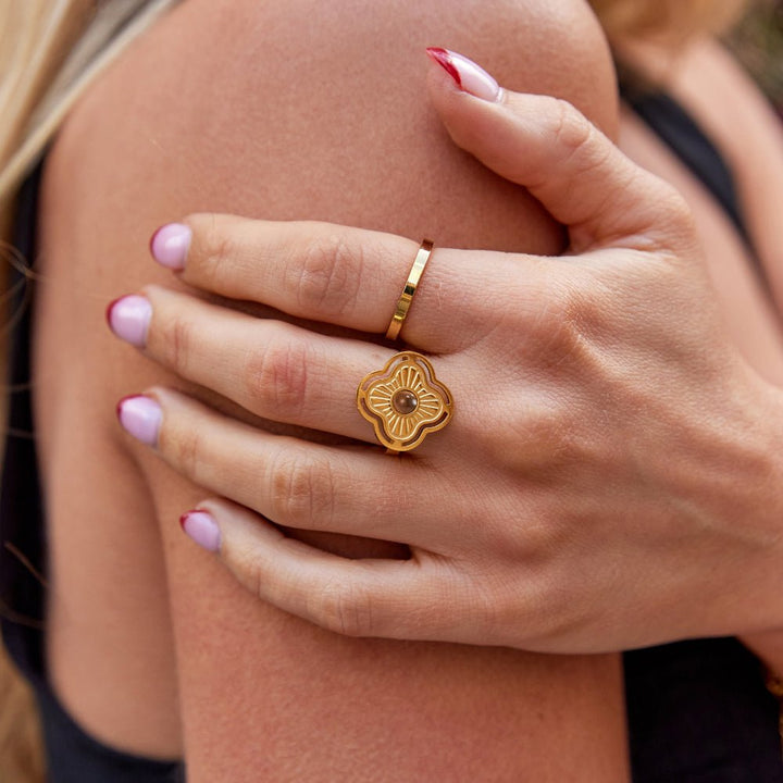 Tiger's Eye Lucky Flower Ring