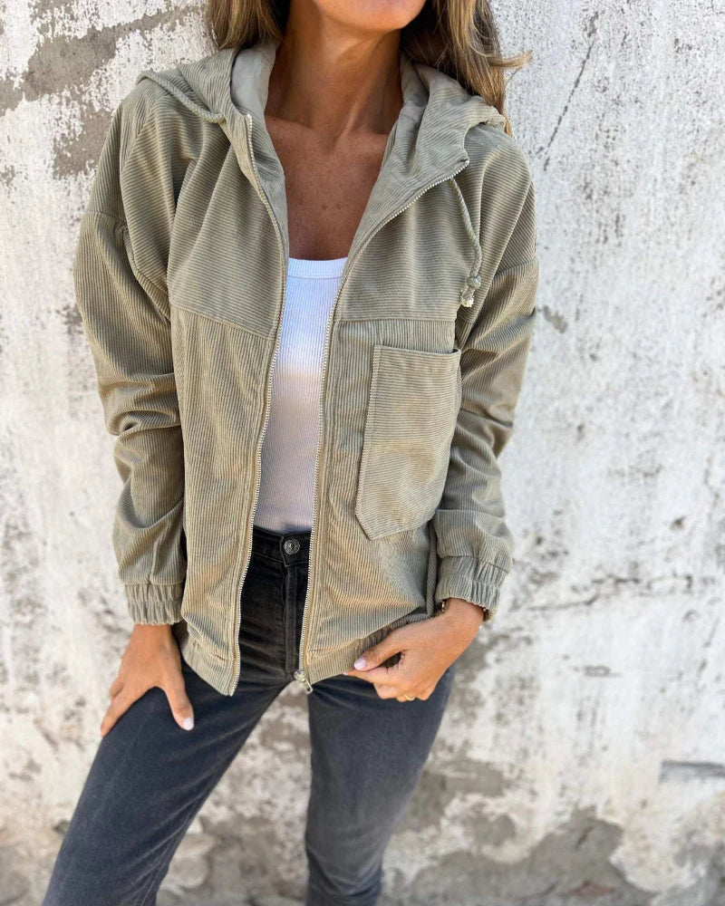 Danna - Hooded Corduroy Jacket With Zip
