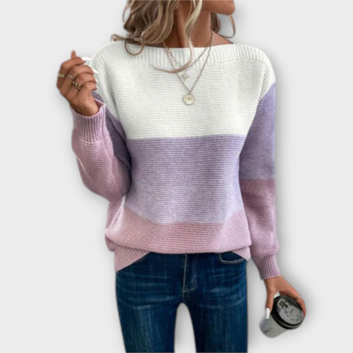 Clara - Stylish Three-Tone Patchwork Sweater