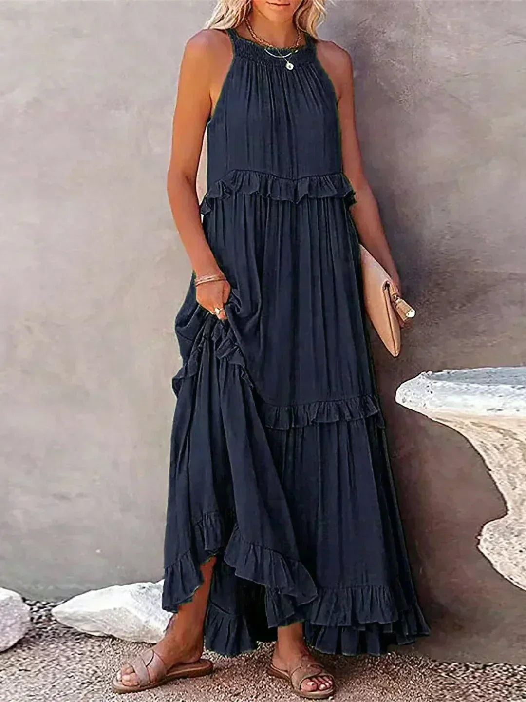 Hayley - Elegent Sleeveless Dress With Ruffle