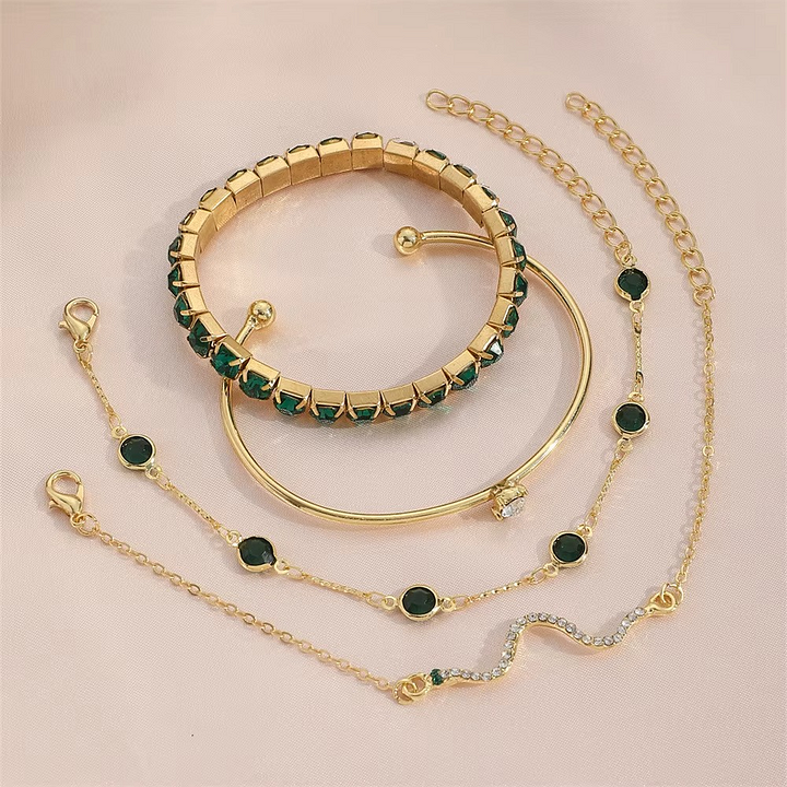 Miray -  Emerald Crystal and Gold Bracelet 4-Piece Set