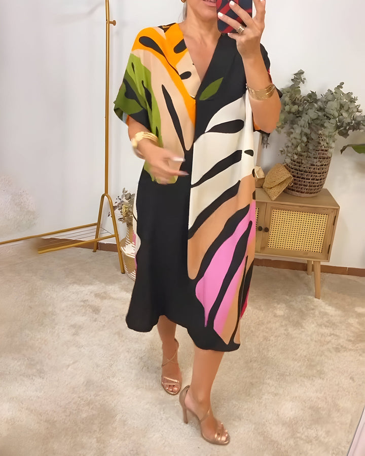 Madeline - Colorful Casual Dress With V-Neck