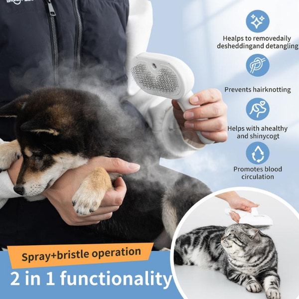 FurEase - Rechargeable Pet Steam Brush Spray for Grooming