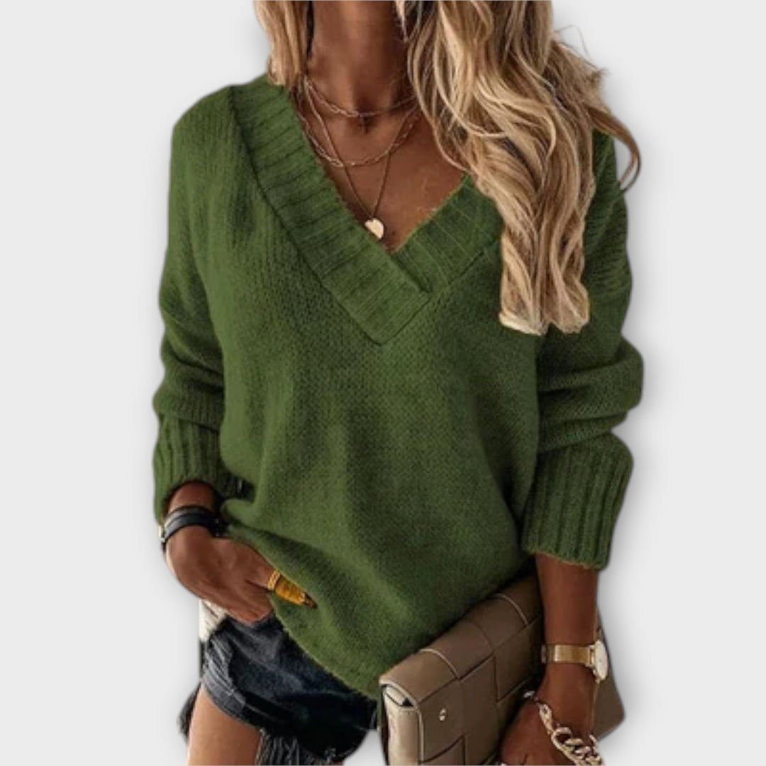 Jane - Comfortable V-Neck Knit Sweater