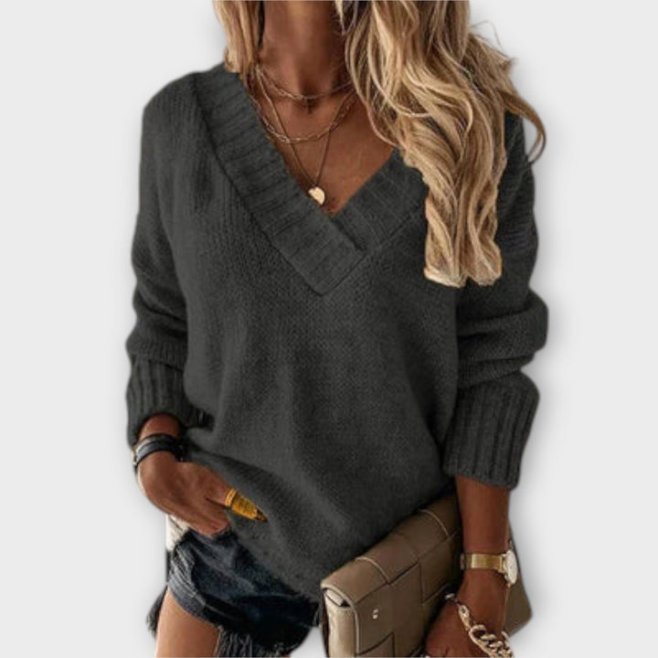 Jane - Comfortable V-Neck Knit Sweater