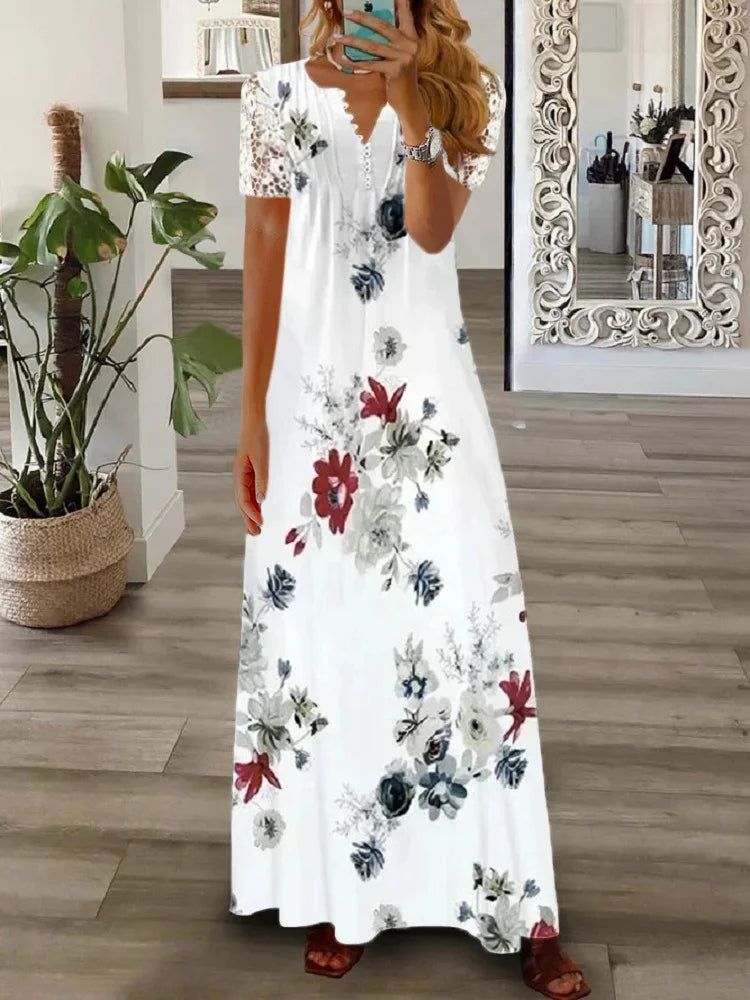 Gerda - Short Sleeve Dress With Lace Print