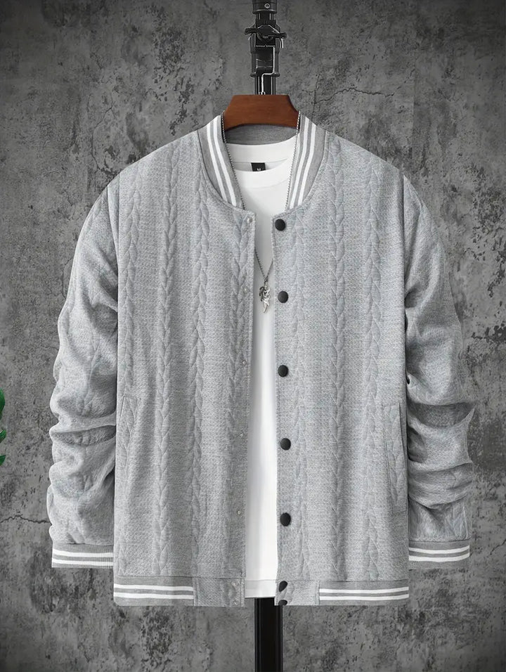 Felips - Stripe Decor Jacquard Baseball Jacket