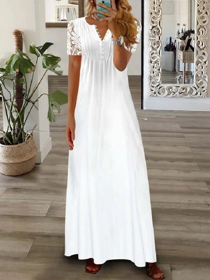 Gerda - Short Sleeve Dress With Lace Print