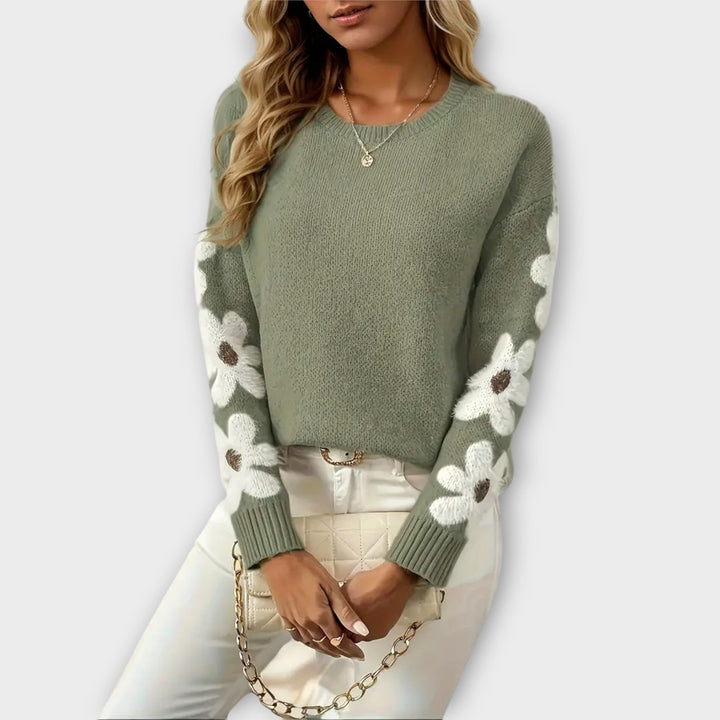 Silke - Cozy Floral Patterned Knit Sweater