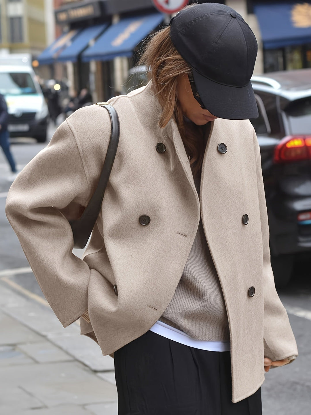 Deanne - Elegant Double Breasted Beige Coat