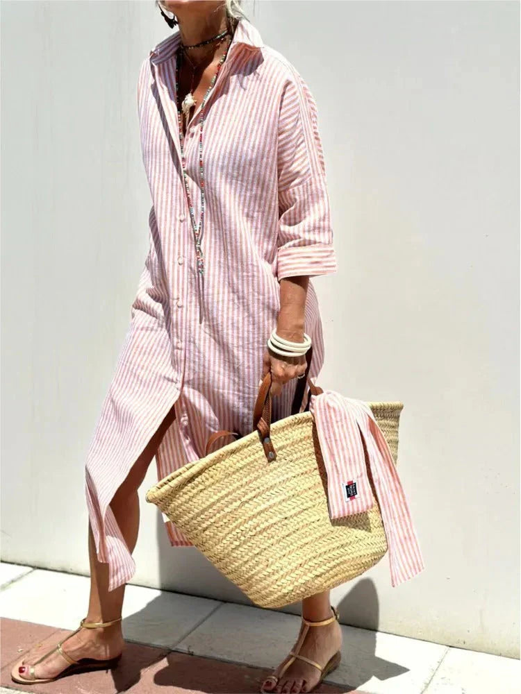 Reenata - Striped Dress With Collar
